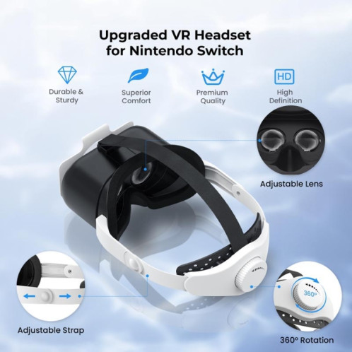 DEVASO Compatible avec Switch / Switch OLED Display Console de jeu HD 3D VR Lunettes Accessoires de réglage du bandeau (Noir Blanc) SH501A1297-06