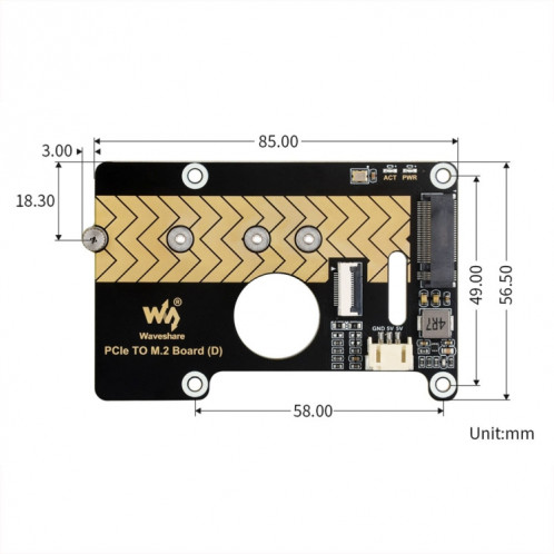 Carte adaptateur PCIe vers M.2 Waveshare pour Raspberry Pi 5 prenant en charge le protocole NVMe (27709) SW701A701-011
