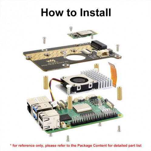 Carte adaptateur PCIe vers M.2 Waveshare pour Raspberry Pi 5 prenant en charge le protocole NVMe (27709) SW701A701-011