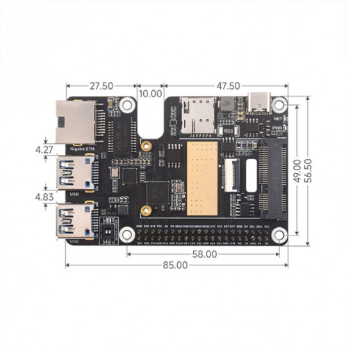 Waveshare pour Raspberry Pi 5 PCIe vers MiniPCIe / Gigabit Ethernet / USB 3.2 Gen1 HAT, spécifications : SIM7600G-H SW2502822-014