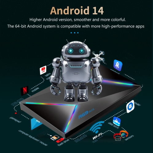 Lecteur réseau 4G + 32G avec R69PLUS Allwinner H728 Octa-Core ARM Cortex A55 Android 14 SH9006163-013