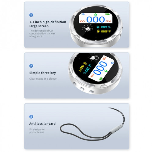 Détecteur d'alarme de monoxyde de carbone portable et étanche (blanc) SH101B1426-016