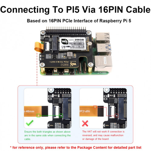 Adaptateur Waveshare pour Raspberry Pi 5 PCIe vers M.2, kit de base SSD M.2 avec protocole NVMe SW43011764-010
