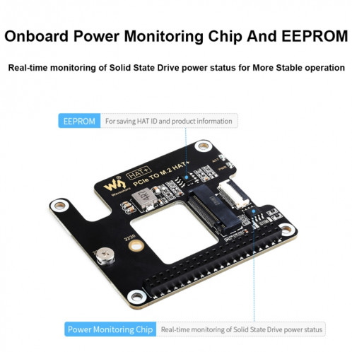 Adaptateur Waveshare pour Raspberry Pi 5 PCIe vers M.2, kit de base SSD M.2 avec protocole NVMe SW43011764-010