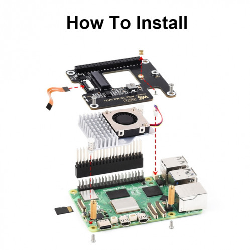 Adaptateur Waveshare pour Raspberry Pi 5 PCIe vers M.2, kit de base SSD M.2 avec protocole NVMe SW43011764-010