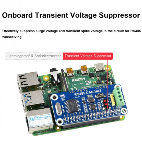 Module de bus Waveshare 14882 pour Raspberry Pi RS485 SPI CAN HAT SW4067255-09