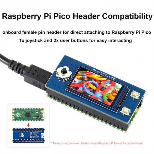 Module d'affichage LCD Waveshare 19340 pour Raspberry Pi Pico 1,14 pouces 65 000 couleurs SW41151869-08