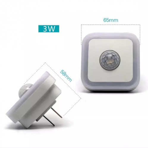 Veilleuse LED 3 W pour la maison, capteur automatique humain, sans câblage, éclairage d'escalier, couloir, allée, prise américaine (lumière chaude) SH901B1064-06