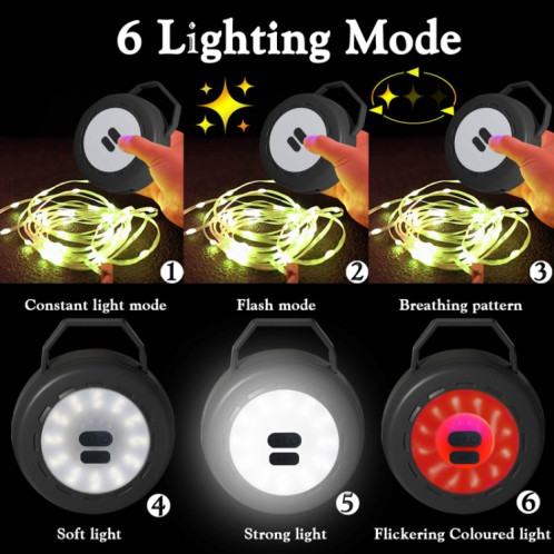 TUBUZHE Lampe à LED portable 2 en 1 pour camping, lumière d'ambiance, rechargeable par USB, veilleuse d'extérieur pour tente (jaune) ST201B397-013