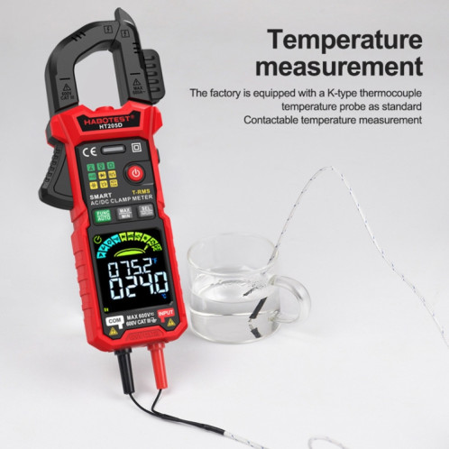 Multimètre numérique multifonction haute précision anti-brûlure à pince intelligente HABOTEST HT205D (noir rouge) SH901A1191-013