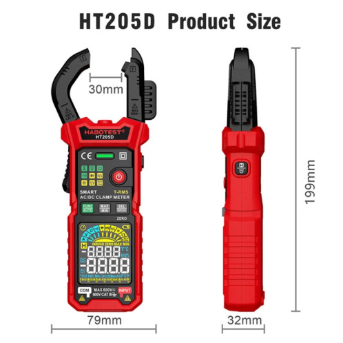 Multimètre numérique multifonction haute précision anti-brûlure à pince intelligente HABOTEST HT205D (noir rouge) SH901A1191-013
