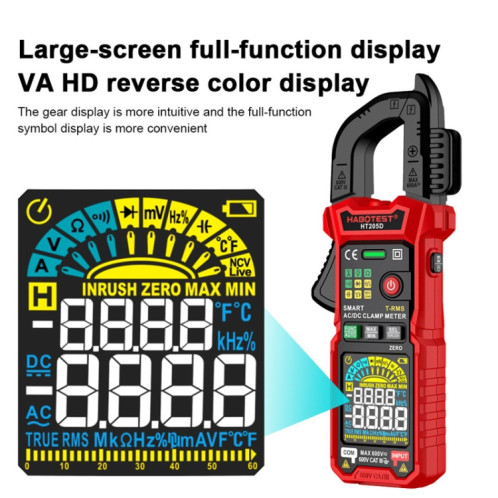 Multimètre numérique multifonction haute précision anti-brûlure à pince intelligente HABOTEST HT205D (noir rouge) SH901A1191-013