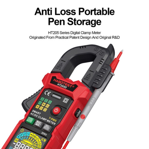 Multimètre numérique multifonction haute précision anti-brûlure à pince intelligente HABOTEST HT205D (noir rouge) SH901A1191-013
