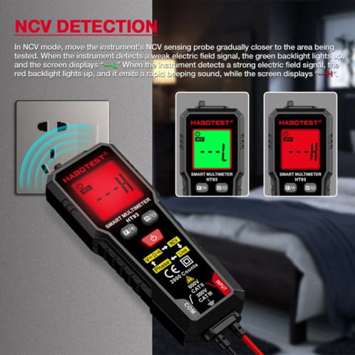 Multimètre entièrement automatique anti-brûlure intelligent à détection de séquence de phase HABOTEST HT93 (noir) SH301A364-014