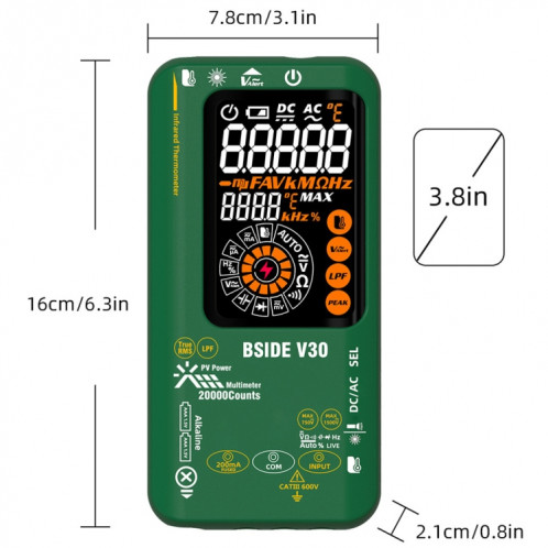 Thermomètre infrarouge multimètre PV intelligent à écran couleur BSIDE V30 SB0201741-017