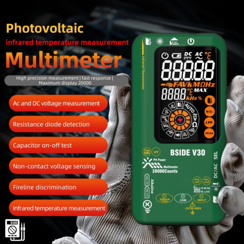 Thermomètre infrarouge multimètre PV intelligent à écran couleur BSIDE V30 SB0201741-017