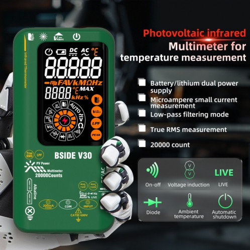 Thermomètre infrarouge multimètre PV intelligent à écran couleur BSIDE V30 SB0201741-017