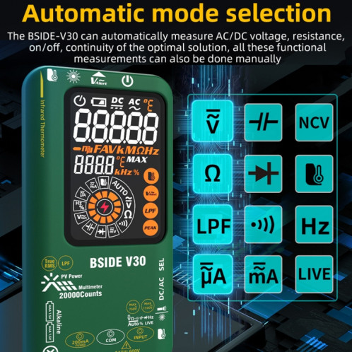 Thermomètre infrarouge multimètre PV intelligent à écran couleur BSIDE V30 SB0201741-017