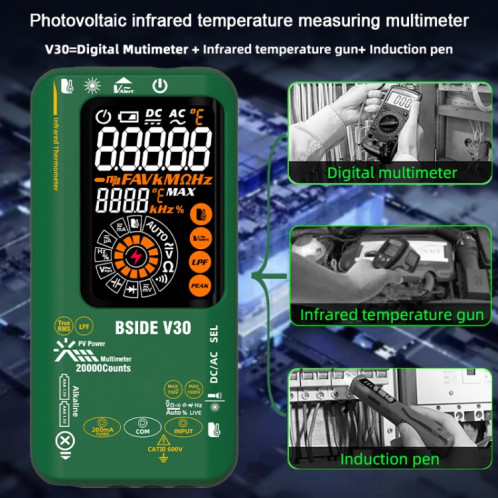 Thermomètre infrarouge multimètre PV intelligent à écran couleur BSIDE V30 SB0201741-017
