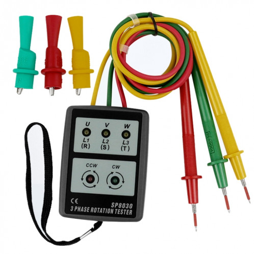 Compteur de phase à courant alternatif triphasé SP8030 Détecteur de phase Testeur de rotation Indicateur Indicateur d'ordre de phase numérique SH83011951-011