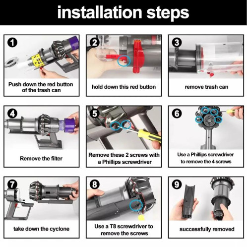 Pièces de rechange pour Dyson V11 V10 V15 Cyclone Baffle Bin Runner Version longue SH5302933-07