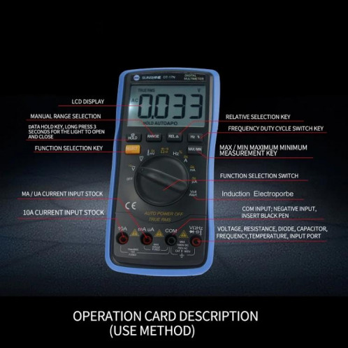 SUNSHINE DT-17N Multimètre numérique à plage automatique Écran LCD Testeur Stylo Mesure de haute précision de la capacité Tension Courant SS76011034-010