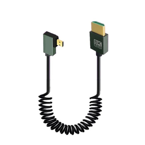 Câble à ressort HDMI 2.1 8K 60 Hz, longueur 0,5 m, spécifications : micro HDMI, coude droit SH2008219-07