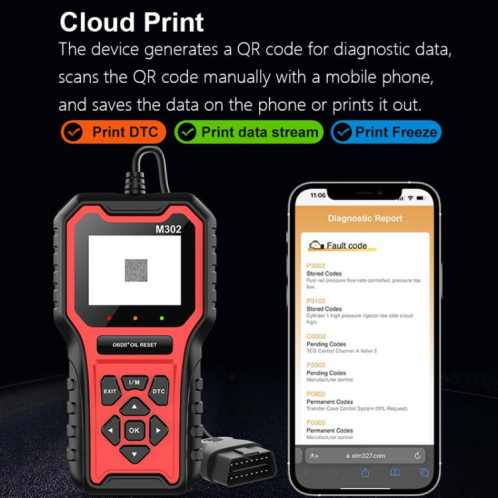Lecteur de code de réinitialisation d'huile de voiture M302 Outil de diagnostic de panne de réinitialisation à zéro du voyant d'entretien automobile SH0501440-013