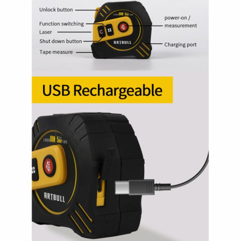 Télémètre laser infrarouge rechargeable 2 en 1 + ruban à mesurer de 5 m, spécifications : laser 80 m SH2402858-07