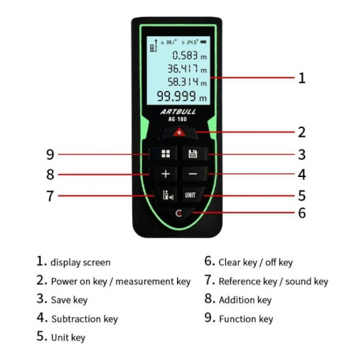 Télémètre laser ARTBULL, instrument de mesure portatif pour pièce, règle électronique (100 m) SA301A643-07