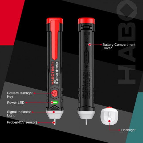 Testeur d'électricité sans contact HABOTEST HT85, détecteur de tension alternative (noir et rouge) SH101A491-012