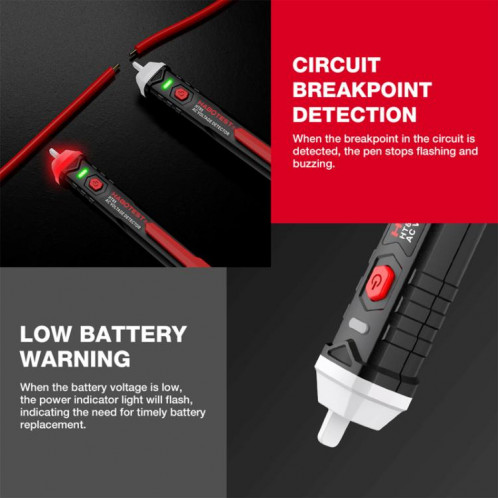 Testeur d'électricité sans contact HABOTEST HT85, détecteur de tension alternative (noir et rouge) SH101A491-012