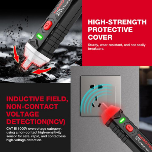 Testeur d'électricité sans contact HABOTEST HT85, détecteur de tension alternative (noir et rouge) SH101A491-012
