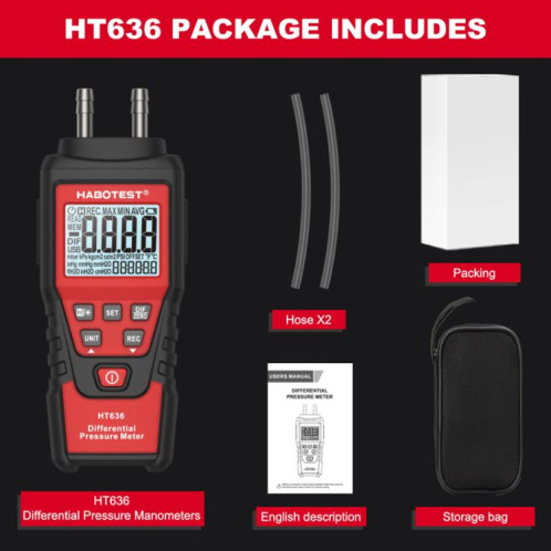 Manomètre différentiel de haute précision HABOTEST HT636, testeur de micropression numérique SH8406876-013