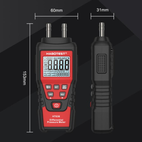 Manomètre différentiel de haute précision HABOTEST HT636, testeur de micropression numérique SH8406876-013
