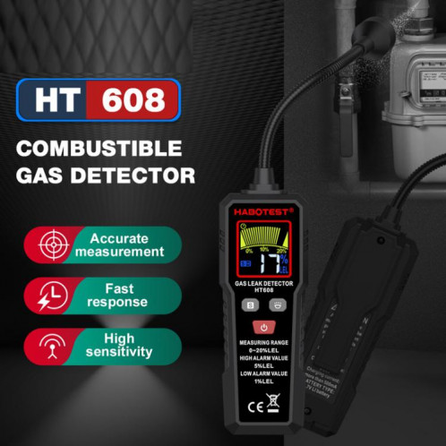 Détecteur de gaz combustible HTBOTEST HT608 Alarme de détection de gaz naturel SH84211487-014
