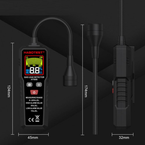 Détecteur de gaz combustible HTBOTEST HT608 Alarme de détection de gaz naturel SH84211487-014