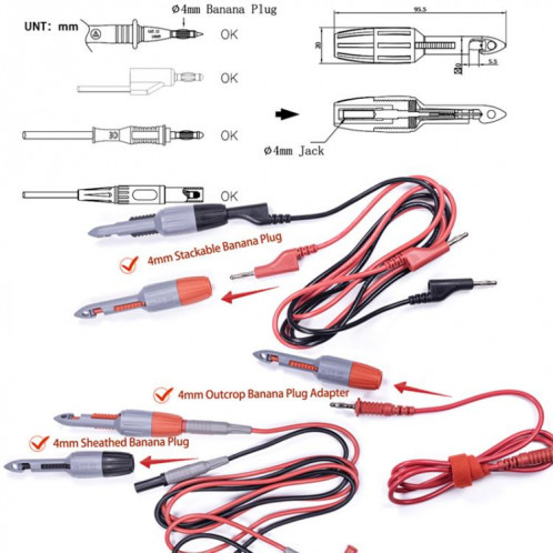 Sonde de perçage universelle pour multimètre, pour réparation automobile (prise jack 4 mm) SH301B738-06