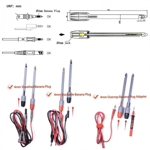 Sonde de perçage non destructive pour multimètre à fiche banane (prise jack 4 mm) SH901B1608-06