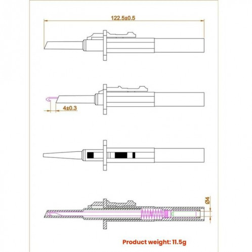 Sonde télescopique à crochet de test pour multimètre à prise banane de 4 mm (rouge) SH701A191-04