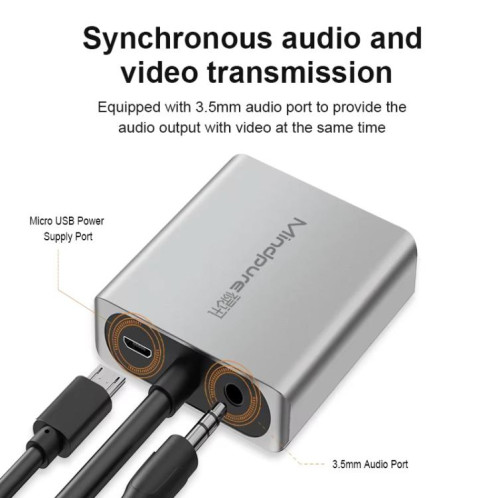 Adaptateur de câble VGA vers HDMI Mindpure AD014, version améliorée, pour moniteur d'ordinateur, avec alimentation audio SM5001147-011