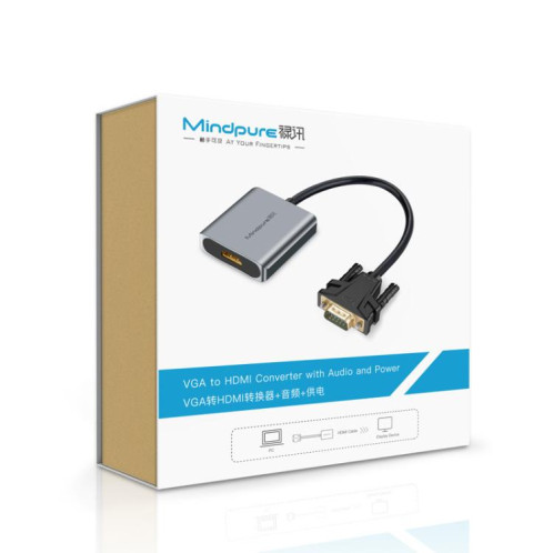 Adaptateur de câble VGA vers HDMI Mindpure AD014, version améliorée, pour moniteur d'ordinateur, avec alimentation audio SM5001147-011