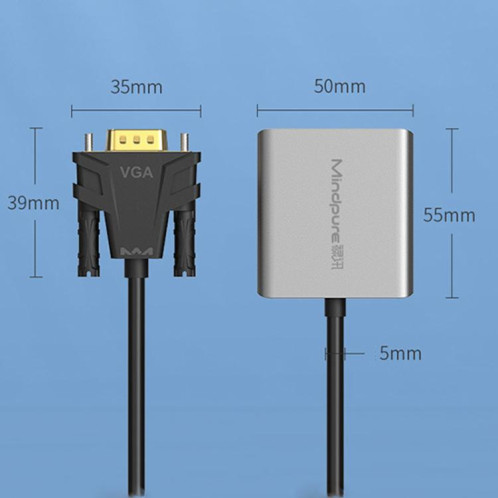 Adaptateur de câble VGA vers HDMI Mindpure AD014, version améliorée, pour moniteur d'ordinateur, avec alimentation audio SM5001147-011