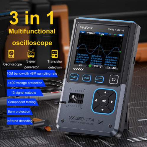 FNIRSI DSO-TC4 Oscilloscope 3 en 1, testeur de transistors, générateur de signaux, bande passante 10 M, résistant au rodage SF54011835-014