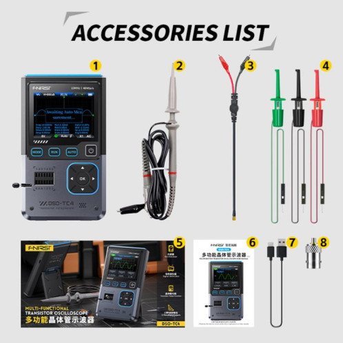 FNIRSI DSO-TC4 Oscilloscope 3 en 1, testeur de transistors, générateur de signaux, bande passante 10 M, résistant au rodage SF54011835-014