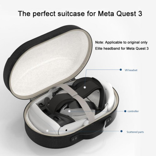 Étui de rangement rigide anti-pression en EVA pour lunettes de réalité virtuelle Meta Quest 3 (noir) SH601B1516-09