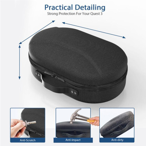 Étui de rangement rigide anti-pression en EVA pour lunettes de réalité virtuelle Meta Quest 3 (gris clair) SH601C961-09