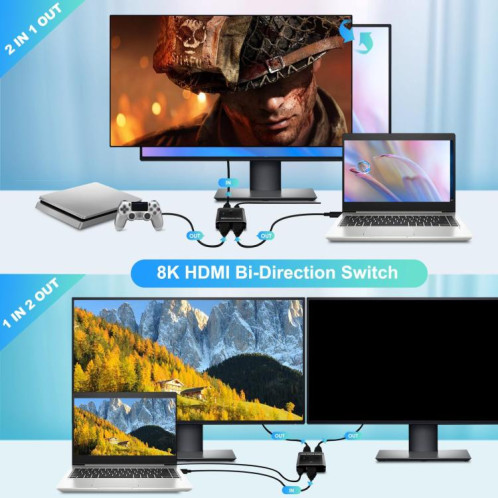 Commutateur bidirectionnel PWAY S6203H 8K 60 Hz 2 entrées 1 sortie compatible HDMI (S6203H) SP301A323-08