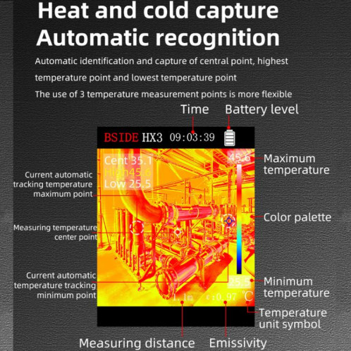 Imageur thermique infrarouge portatif BSIDE HX3 Thermomètre sans contact SB78011753-016