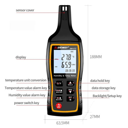 SNDWAY SW-572 Compteur d'humidité et de température numérique portable haute sensibilité SS10011418-013